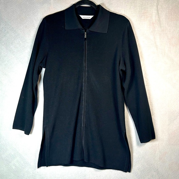 Misook Black Ribbed Cardigan with Zipper Hip-length Lightweight Women’s Sz Large - Picture 1 of 7